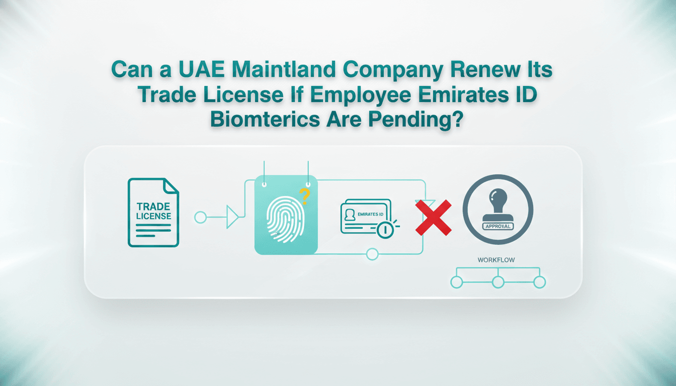 Can a UAE Mainland Company Renew Its Trade License If Employee Emirates ID Biometrics Are Pending?